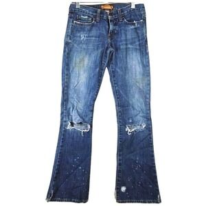 Vtg Abercrombie & Fitch Y2k Womens 0 Madison Flare Cotton Blue Distressed Paint